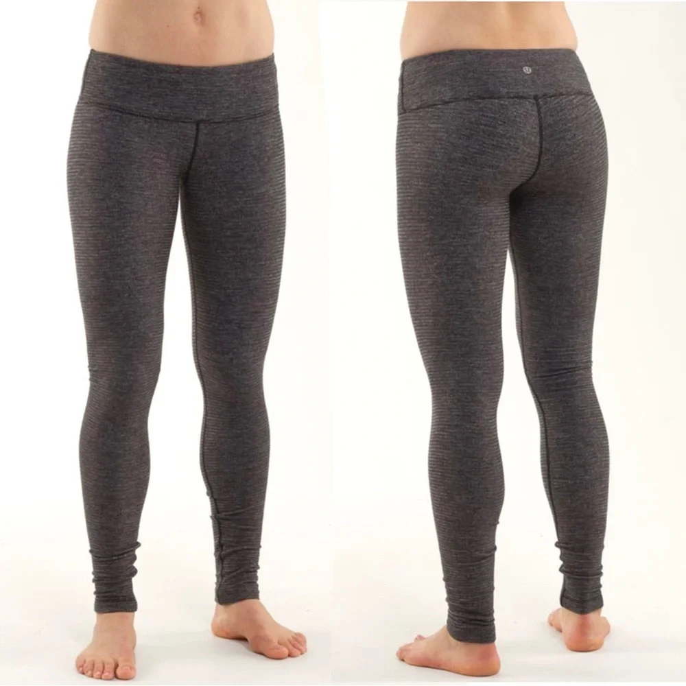 Lululemon Wunder Under Legging Reversible 6 Black Heathered Coal Mini Check Gray